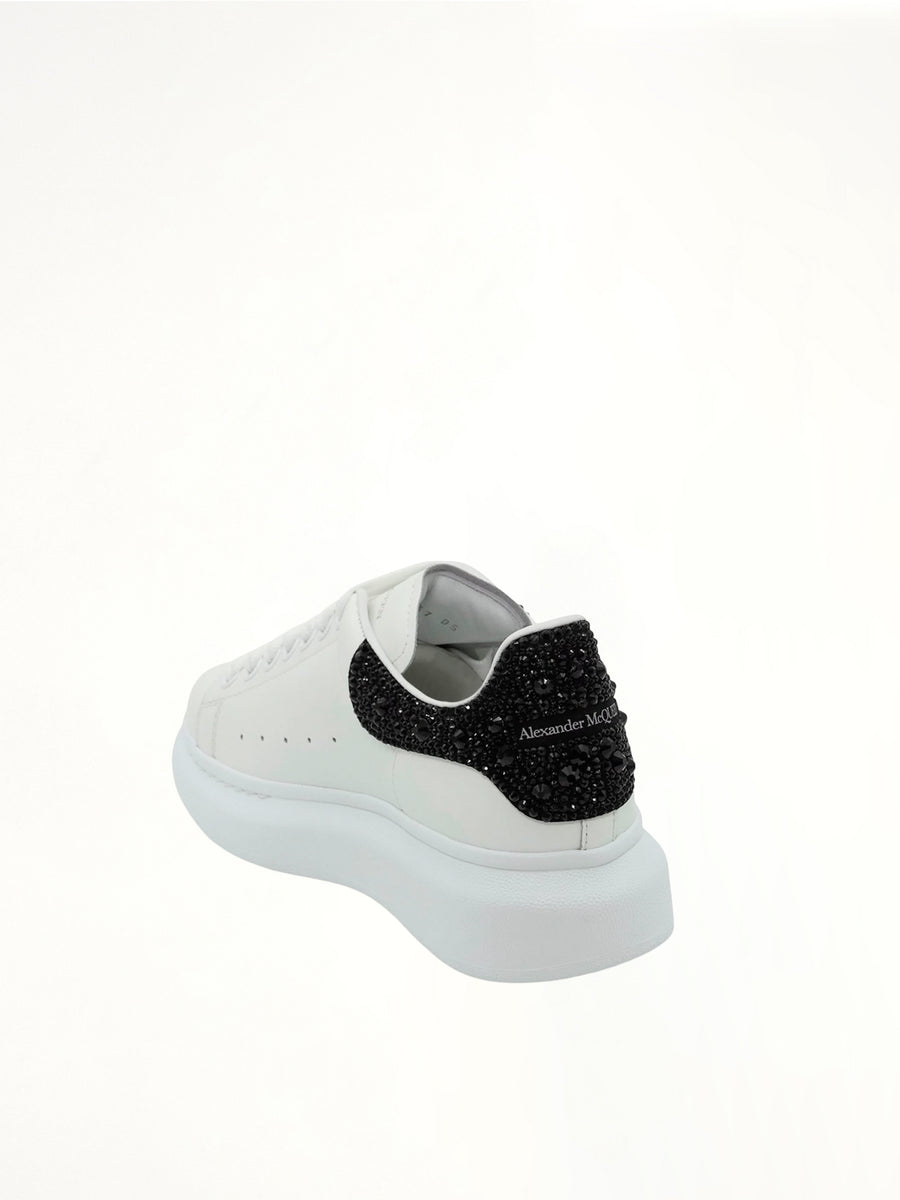 Larry Oversized Heel Sneaker in White/Black Crystal Back View | ALEXANDER McQUEEN