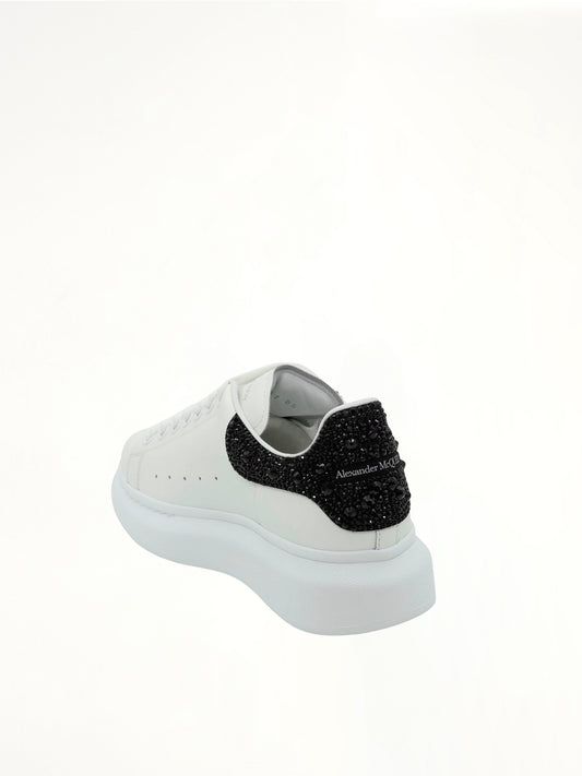 Larry Oversized Heel Sneaker in White/Black Crystal