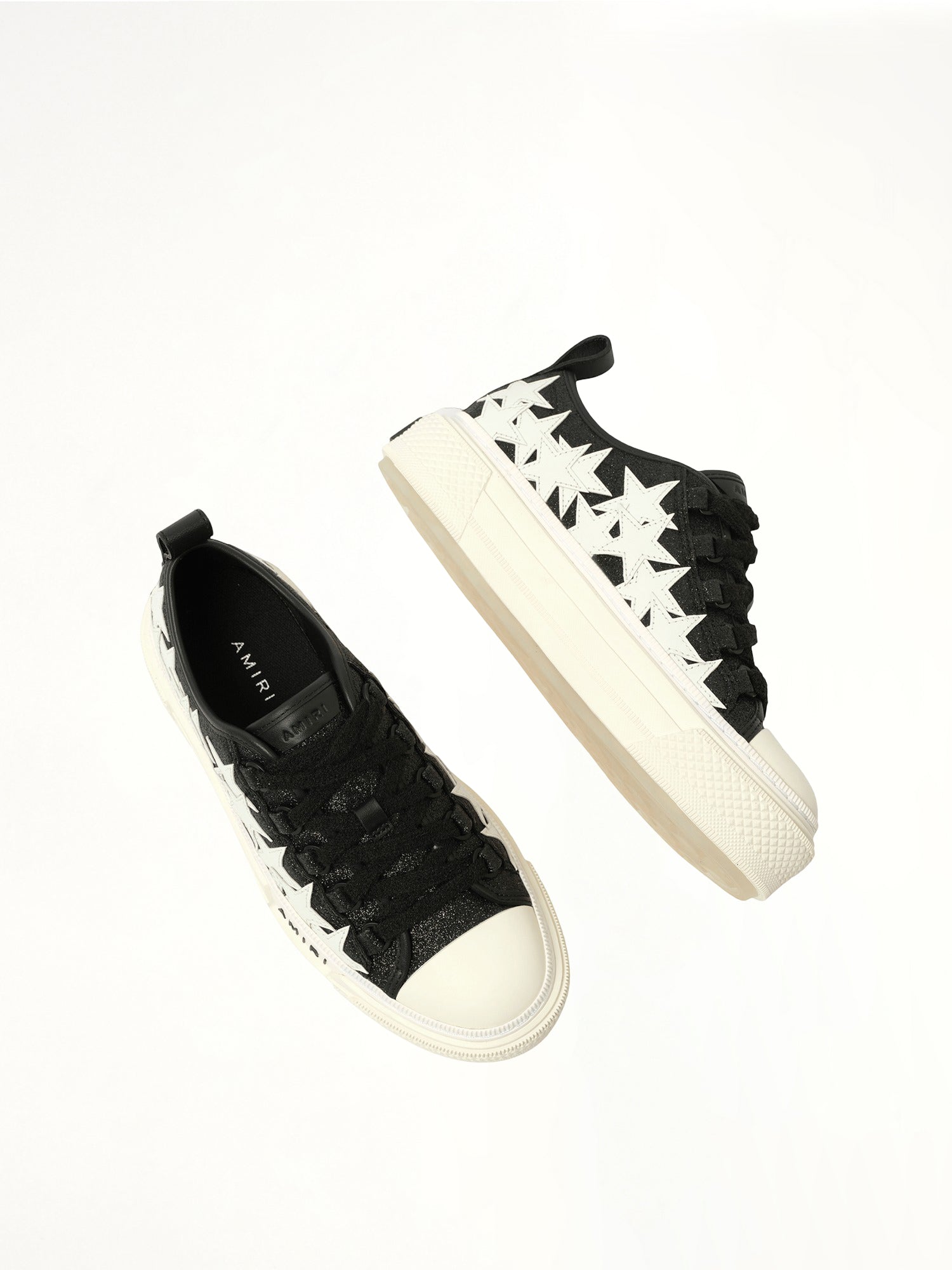 Glitter Stars Court Low Sneaker in Black Top View | AMIRI