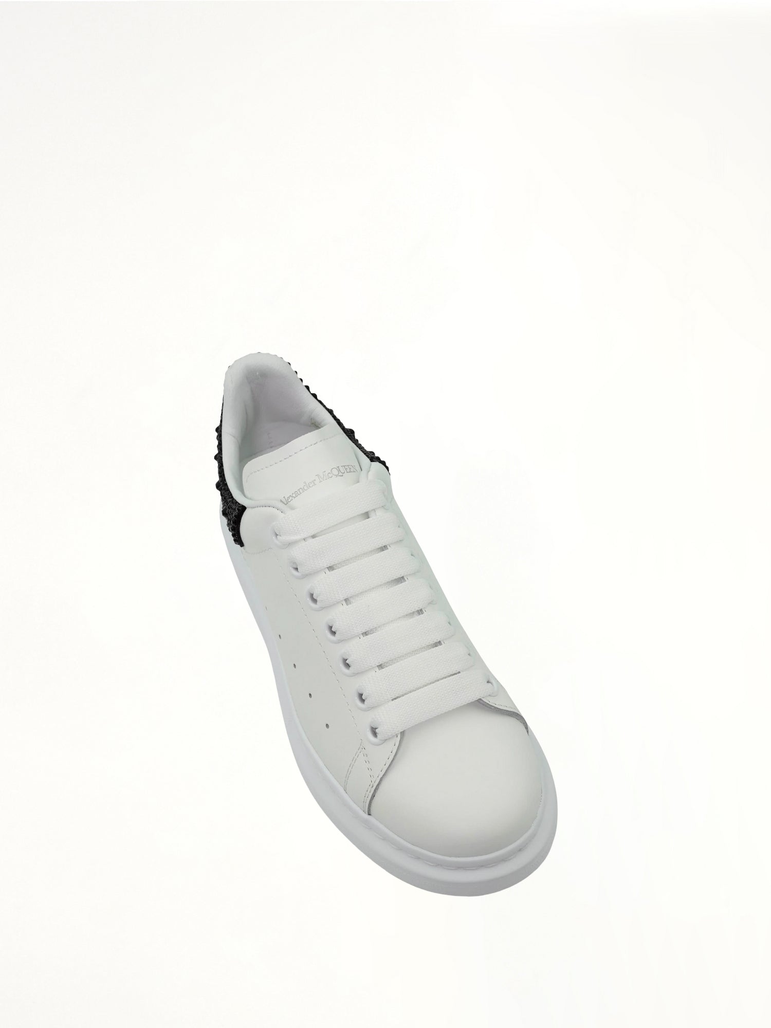 Larry Oversized Heel Sneaker in White/Black Crystal Top View | ALEXANDER McQUEEN