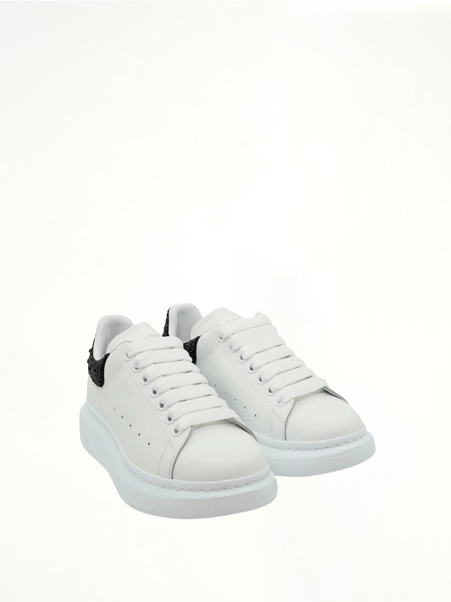 Larry Oversized Heel Sneaker in White/Black Crystal Front View | ALEXANDER McQUEEN