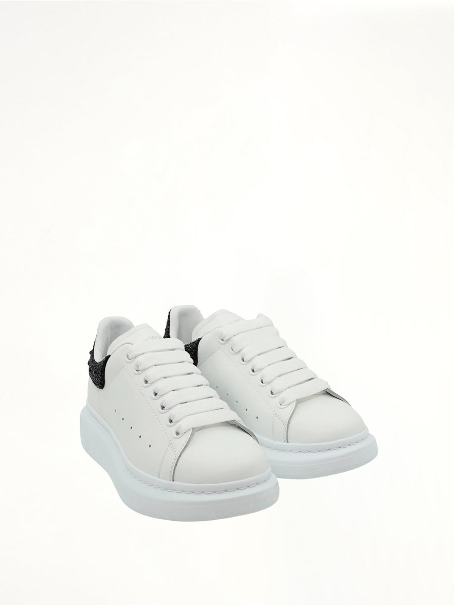 Larry Oversized Heel Sneaker in White/Black Crystal Front View | ALEXANDER McQUEEN