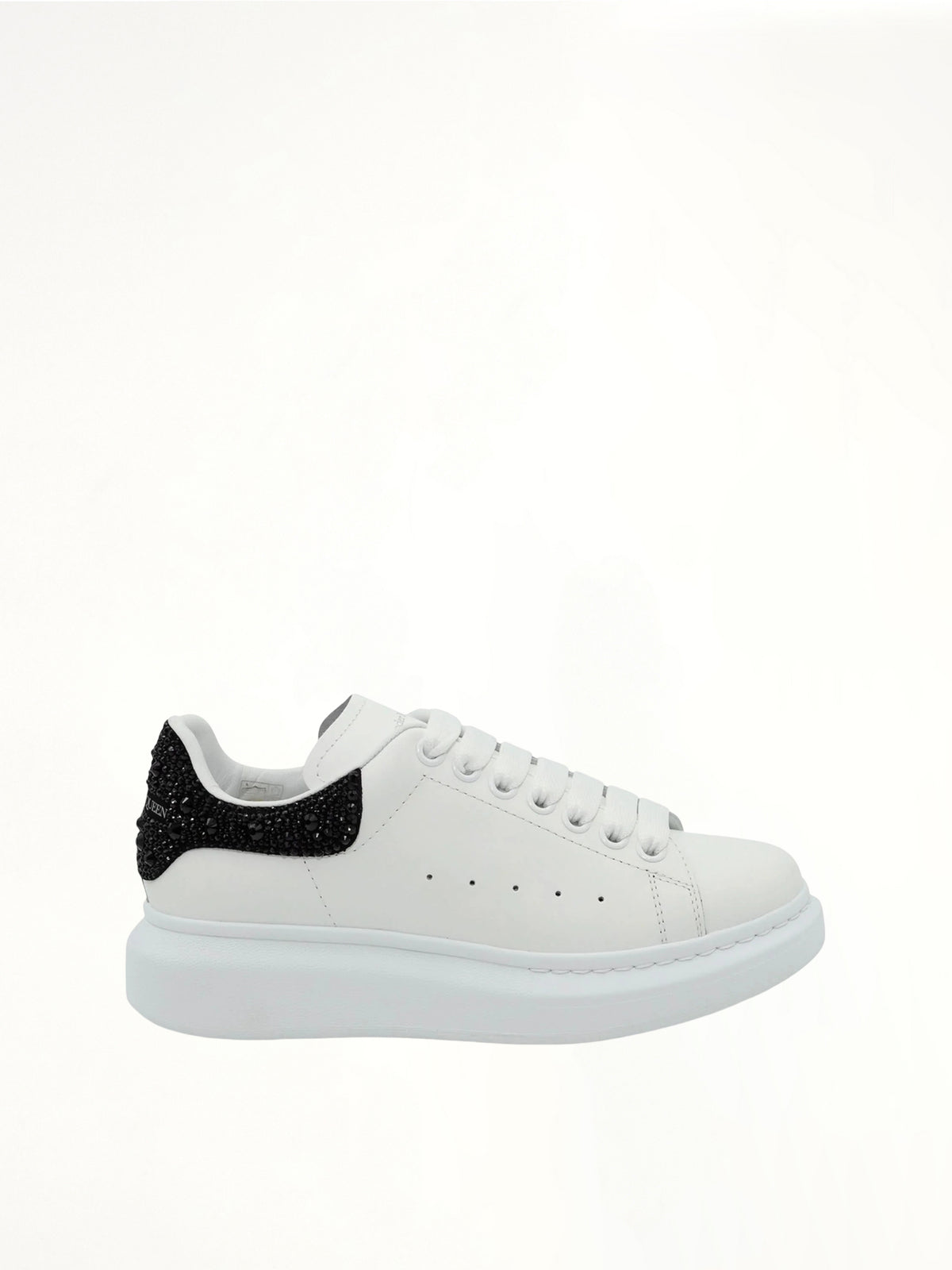Larry Oversized Heel Sneaker in White/Black Crystal Side View | ALEXANDER McQUEEN