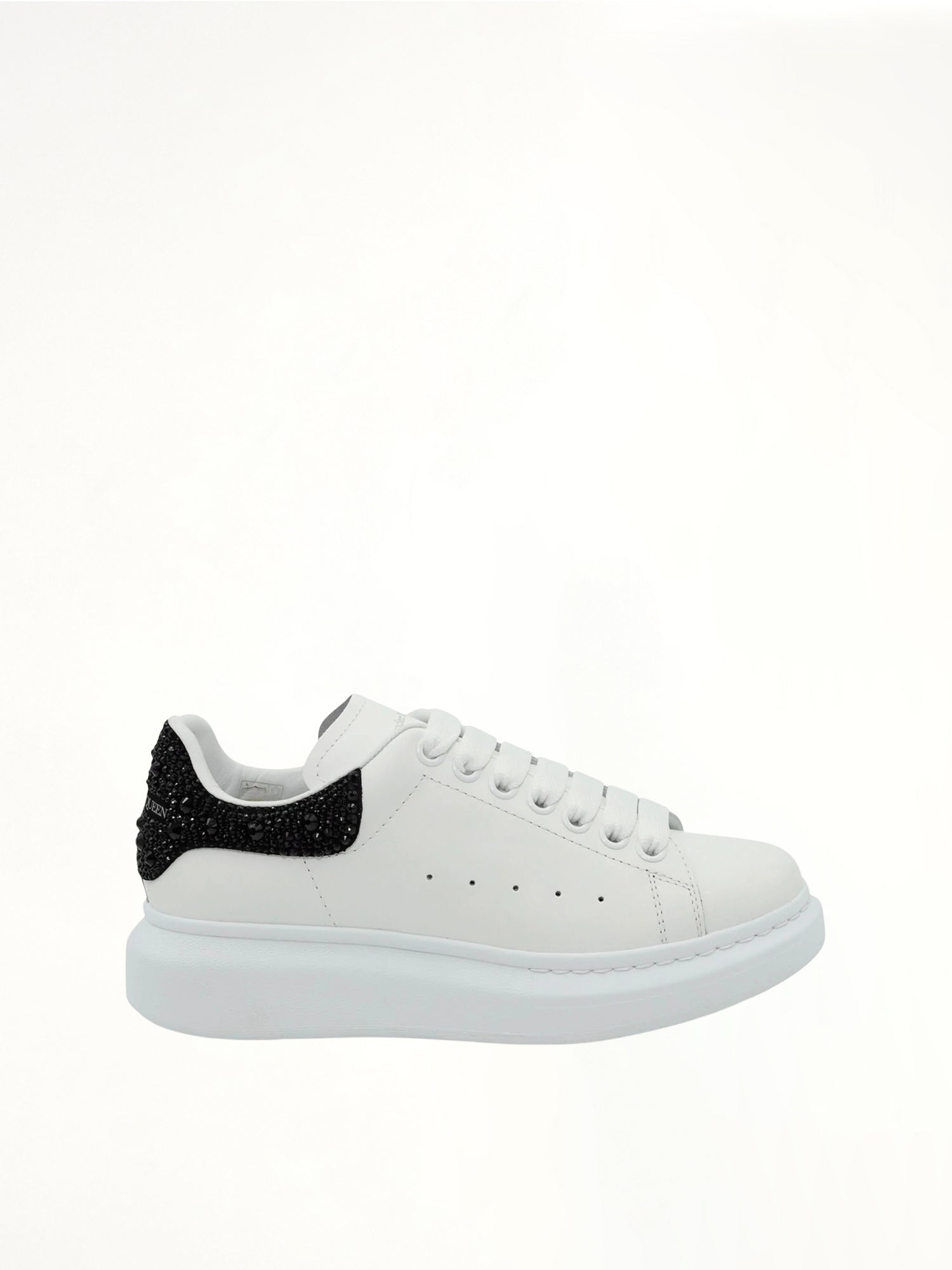 Larry Oversized Heel Sneaker in White/Black Crystal Side View | ALEXANDER McQUEEN