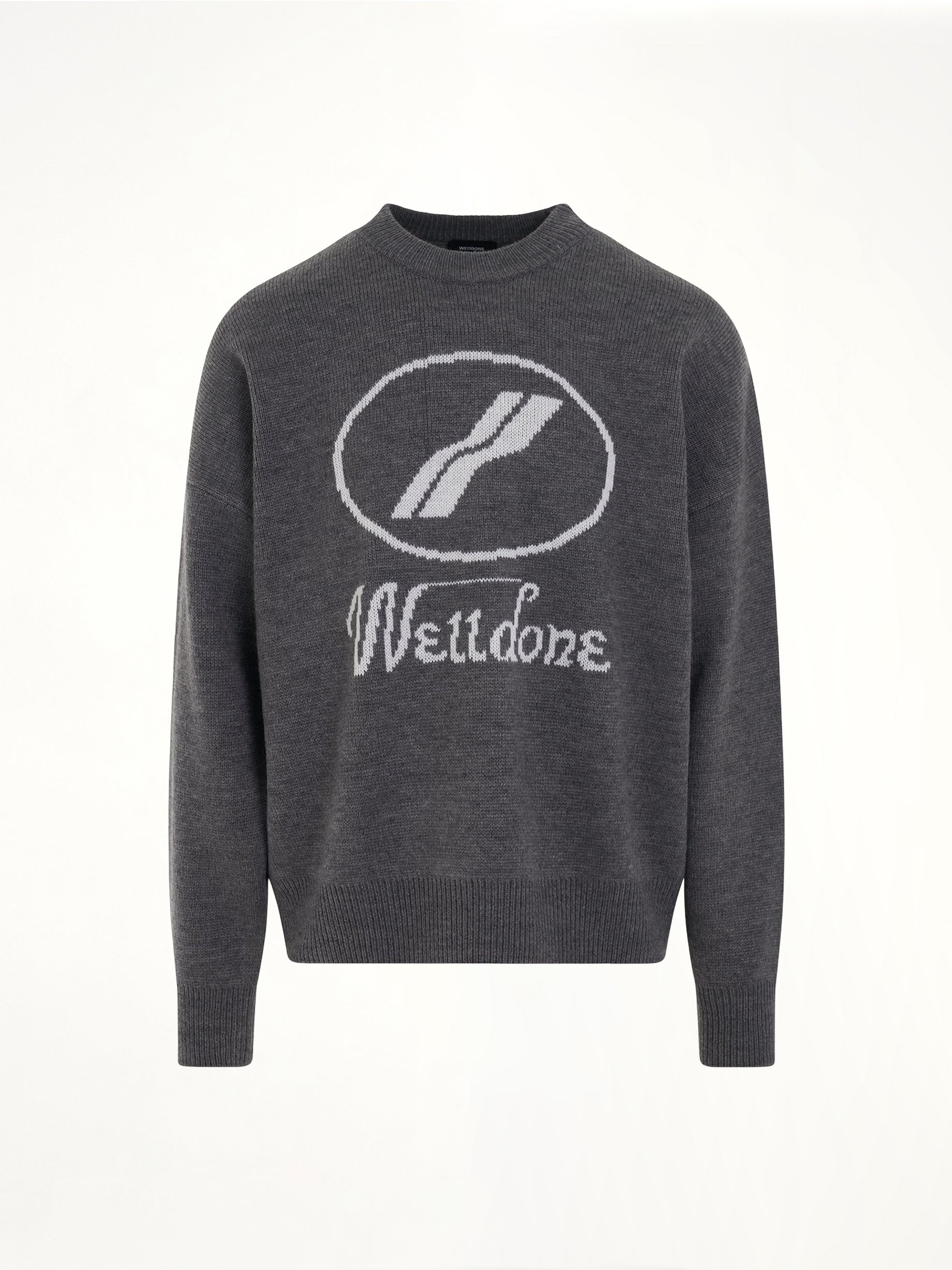 Logo Jacquard Intarsia Sweater in Grey