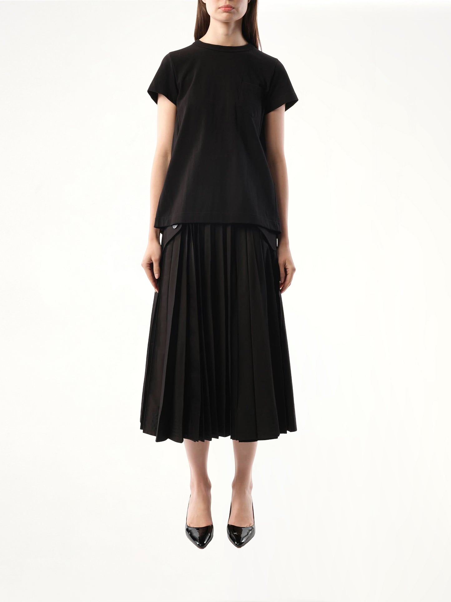 Cotton Poplin x Jersey T-Shirt in Black