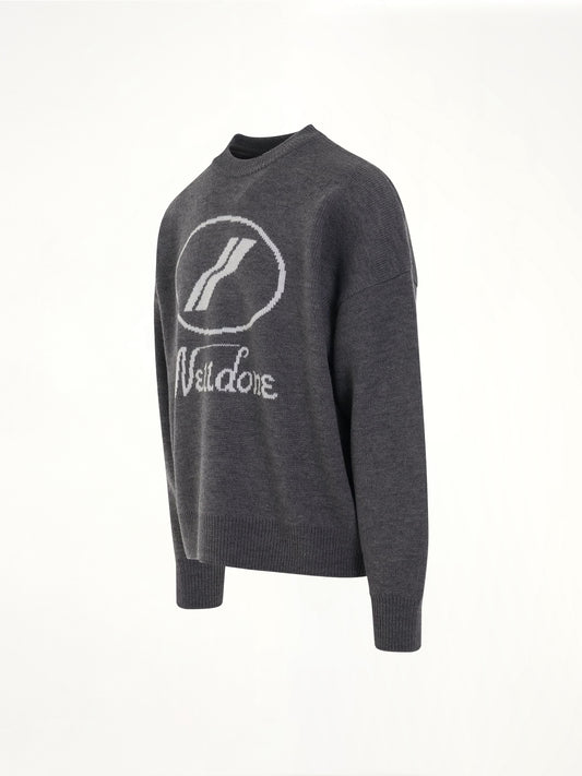 Logo Jacquard Intarsia Sweater in Grey