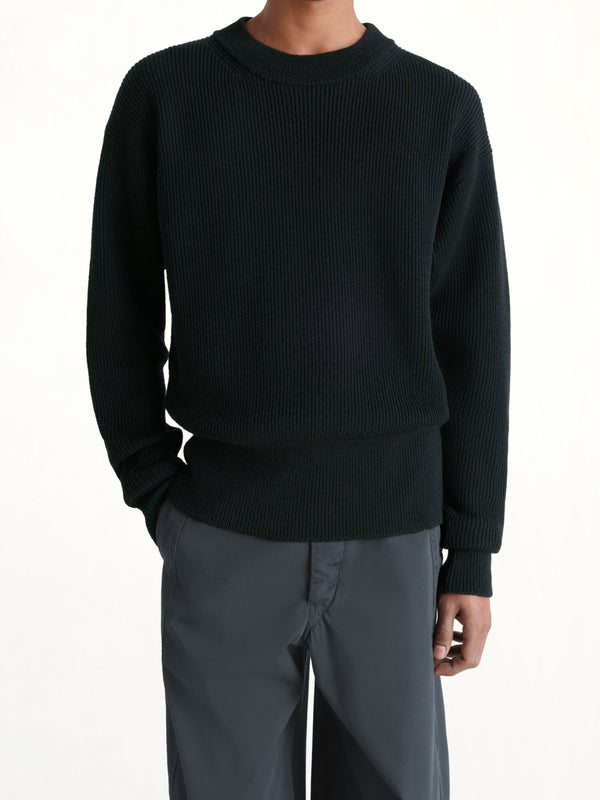 Boxy Round Neck Sweater in Black