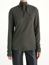 Long Sleeve Foulard Top in Dark Espresso