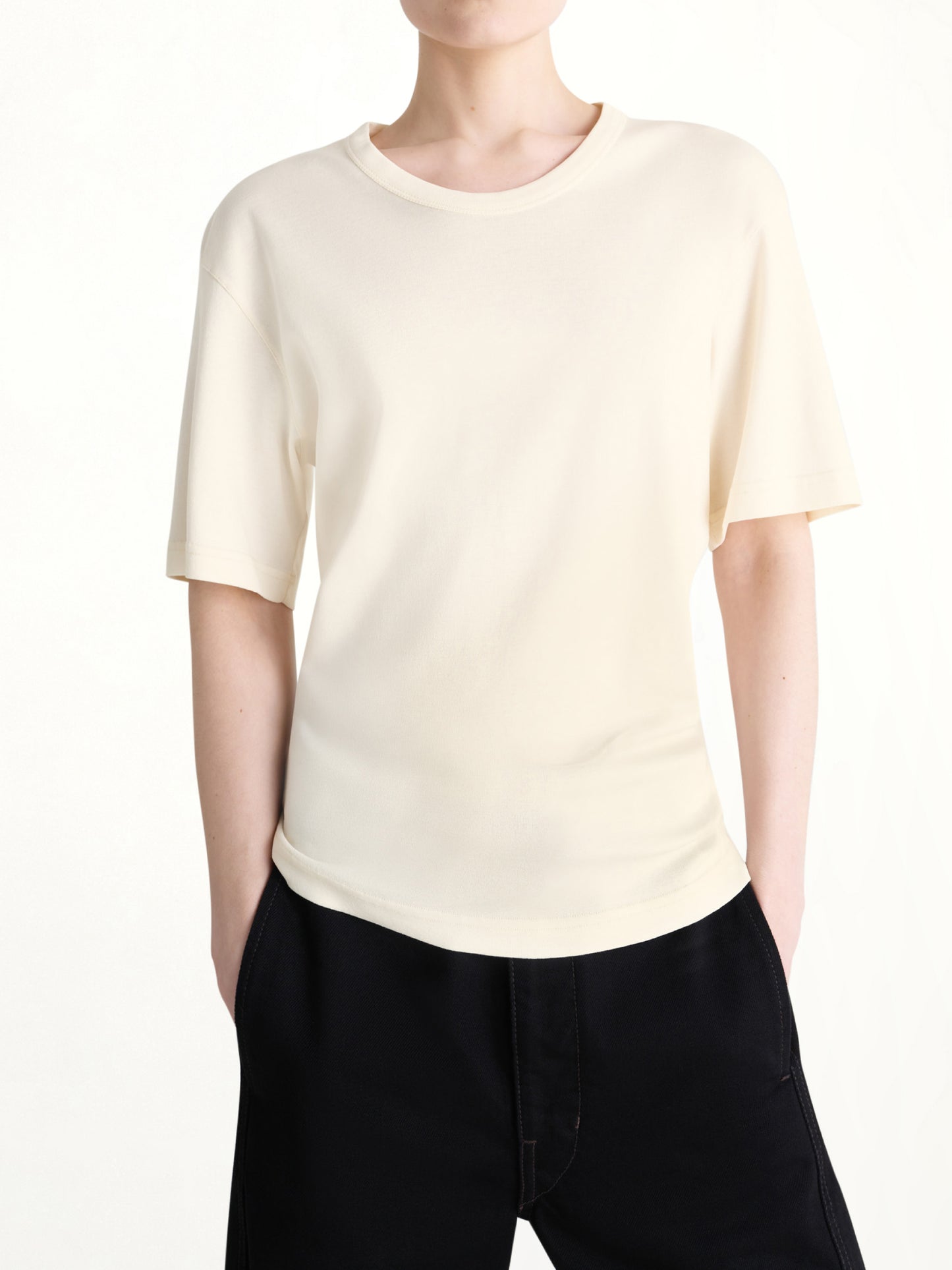 Rib SS T-Shirt in Light Cream