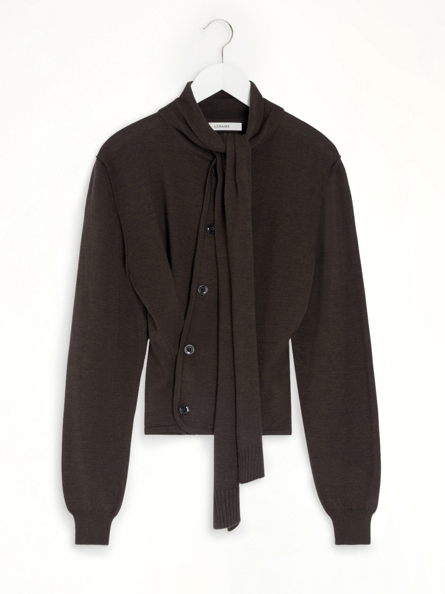 Twisted Cardigan With Scarf in Dark Cacao