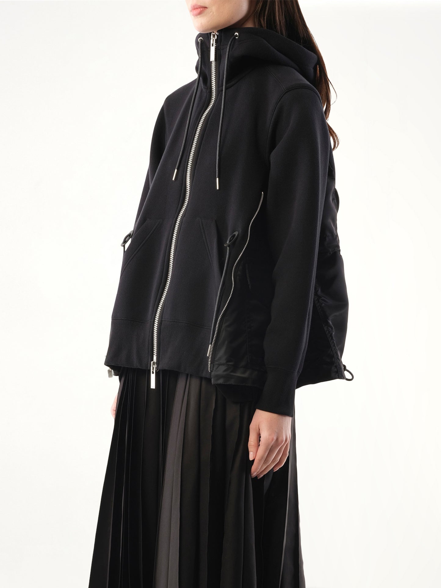 Sponge Sweat Nylon Twill Hoodie in Black