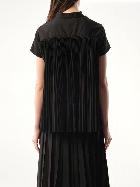 Cotton Poplin x Jersey T-Shirt in Black