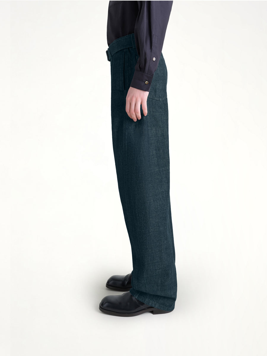 Twisted Belted Pants in Denim Indigo