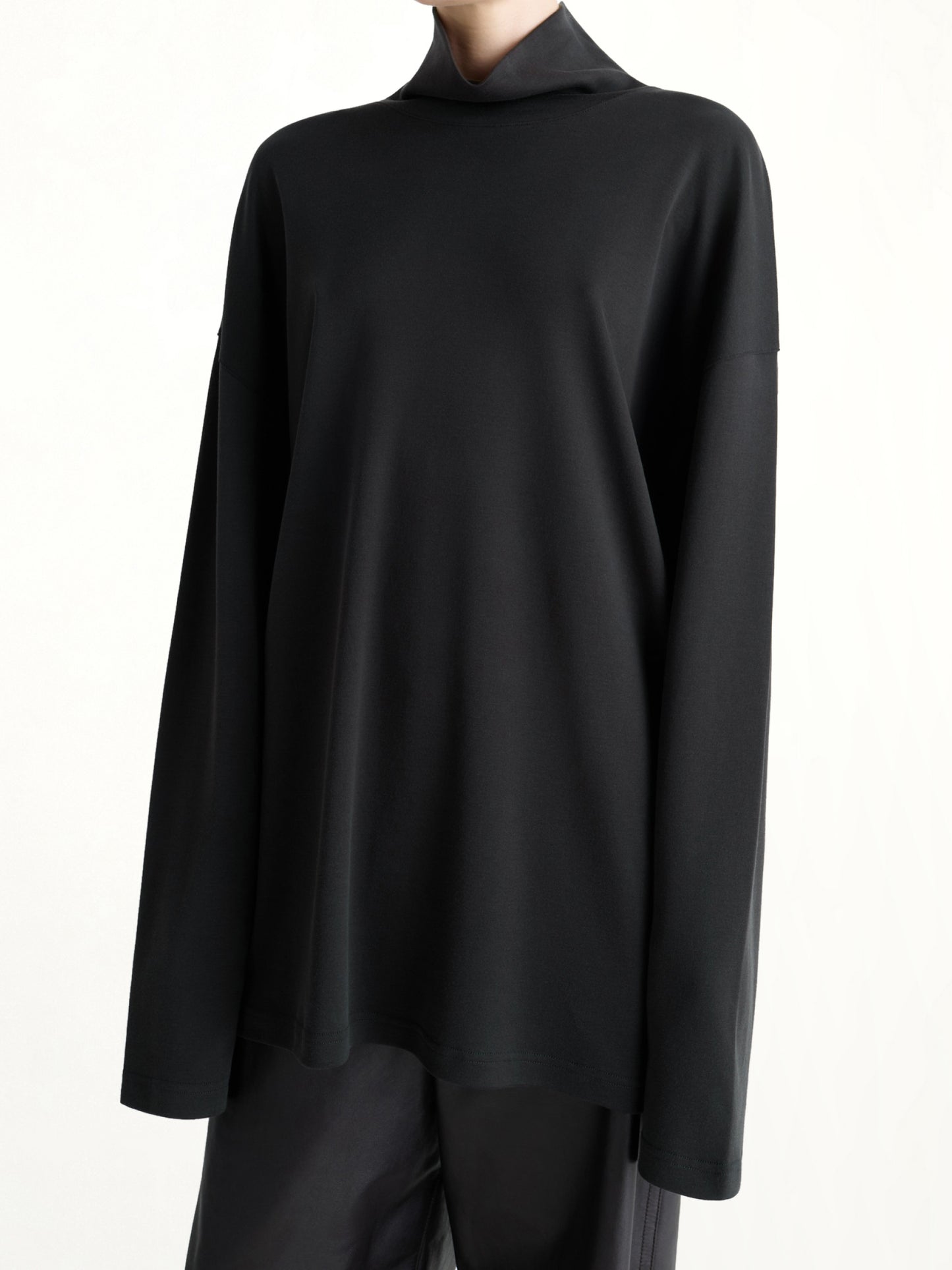 Relaxed Mock Neck T-Shirt in Black