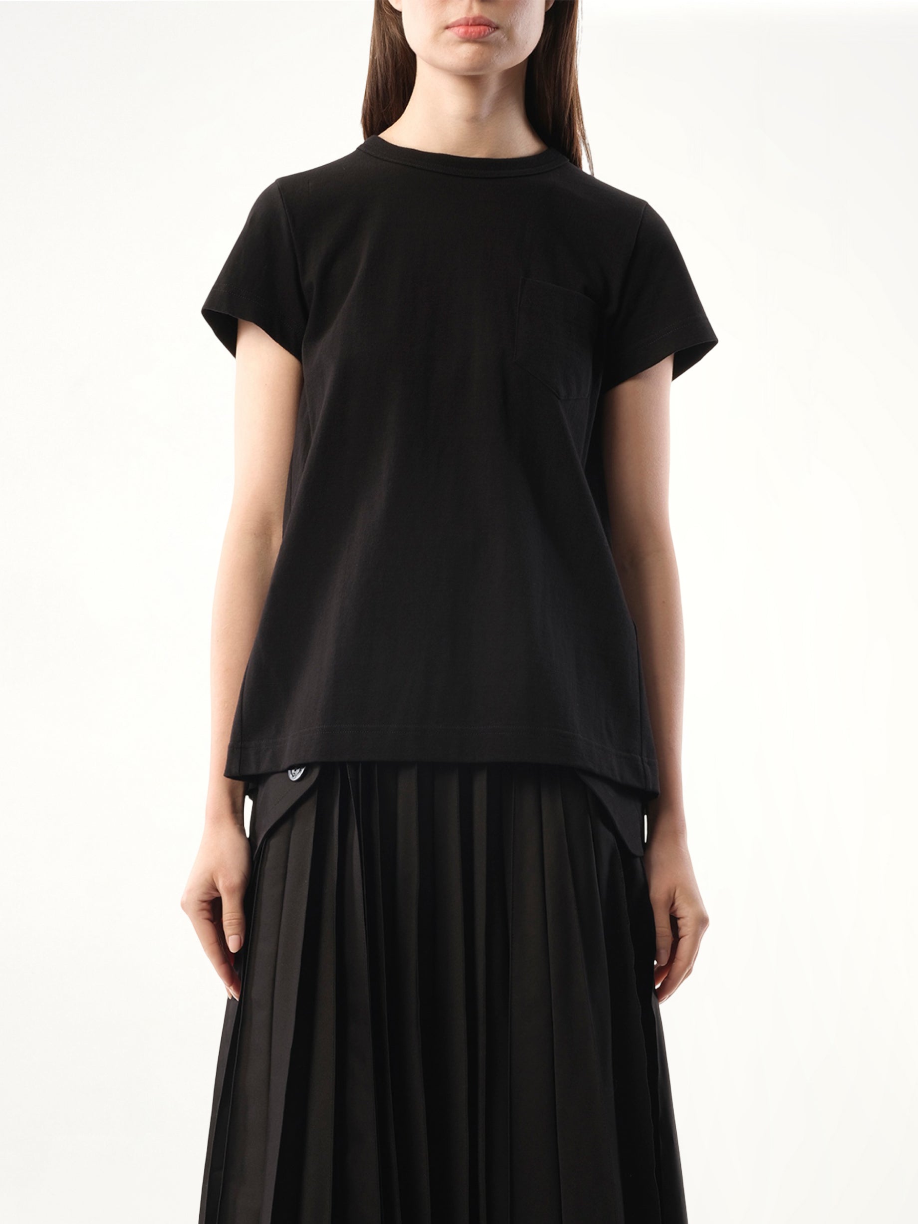 Cotton Poplin x Jersey T-Shirt in Black