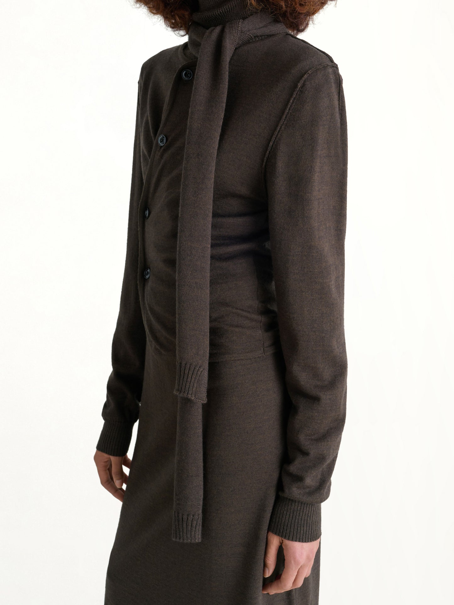 Twisted Cardigan With Scarf in Dark Cacao