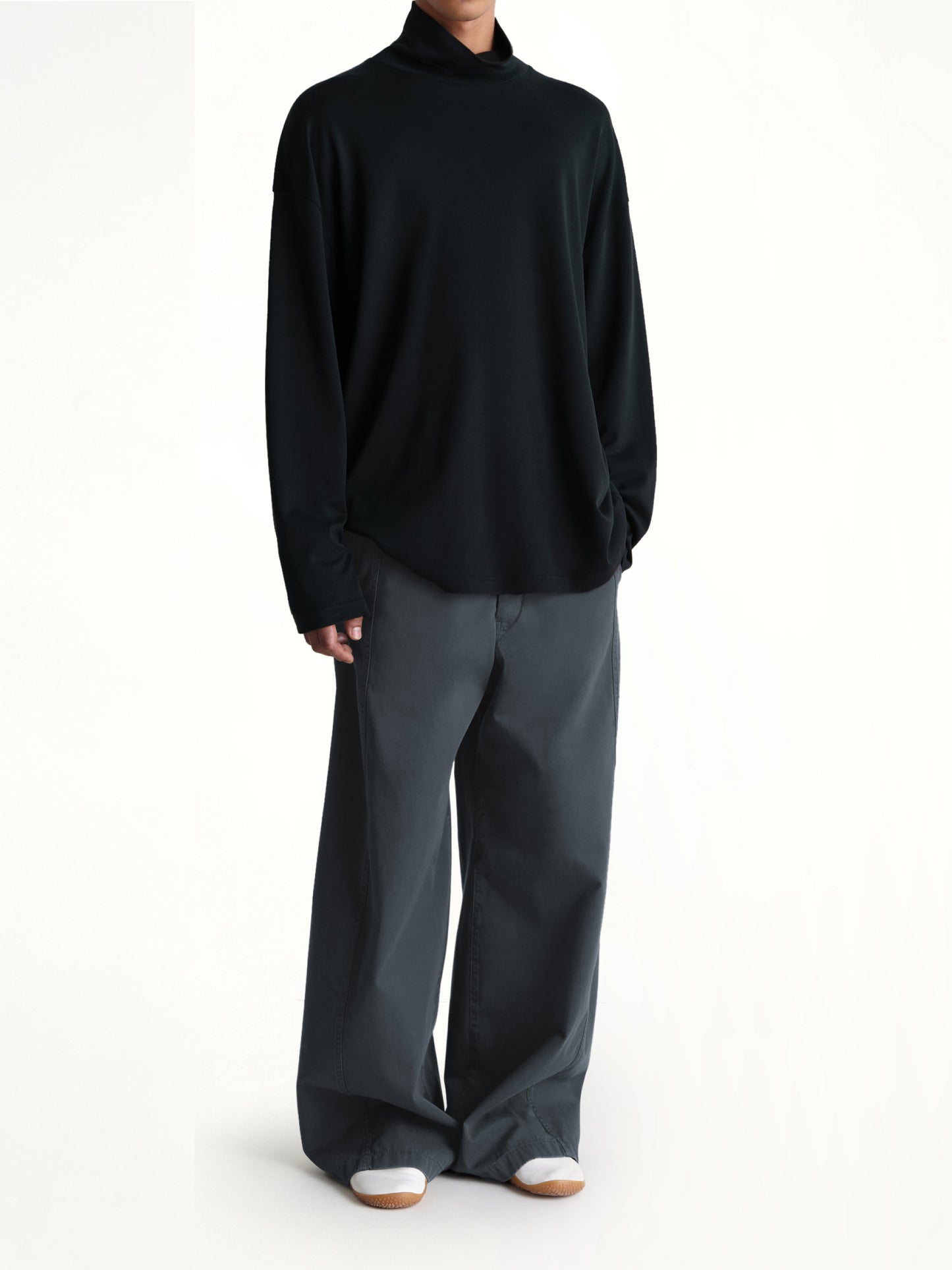 Relaxed Mock Neck T-Shirt in Black