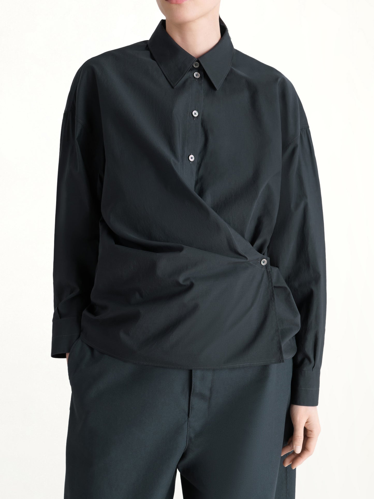 Straight Collar Twisted Shirt in Squid Ink