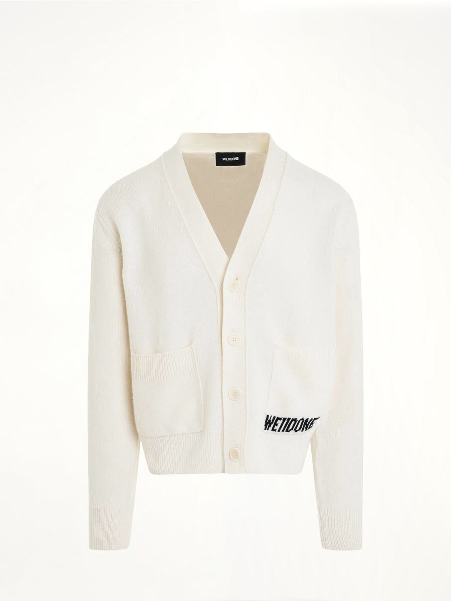 Pocket Logo Knit Cardigan in Ivory