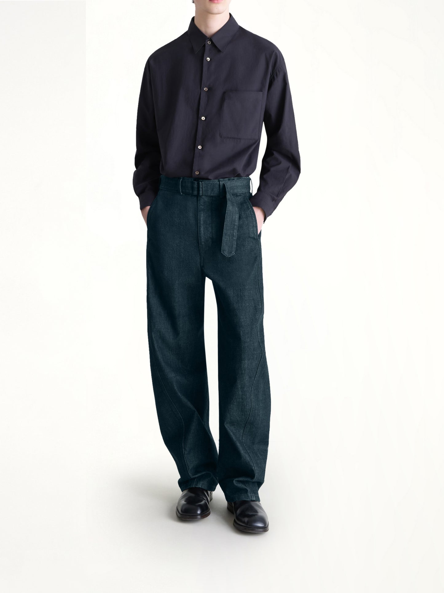 Twisted Belted Pants in Denim Indigo