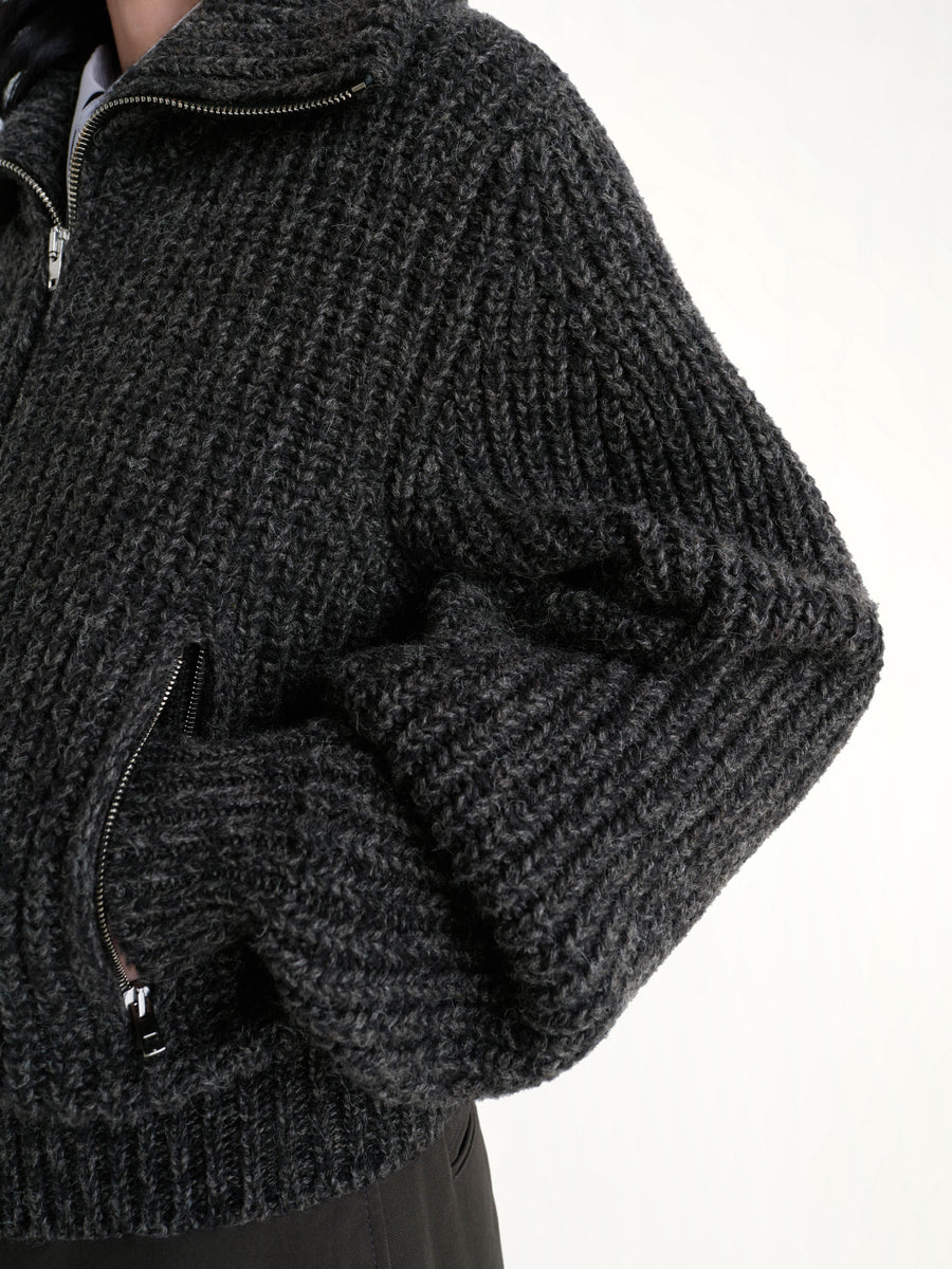 Zipped Cardigan in Black / Mink Brown