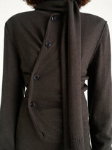 Twisted Cardigan With Scarf in Dark Cacao