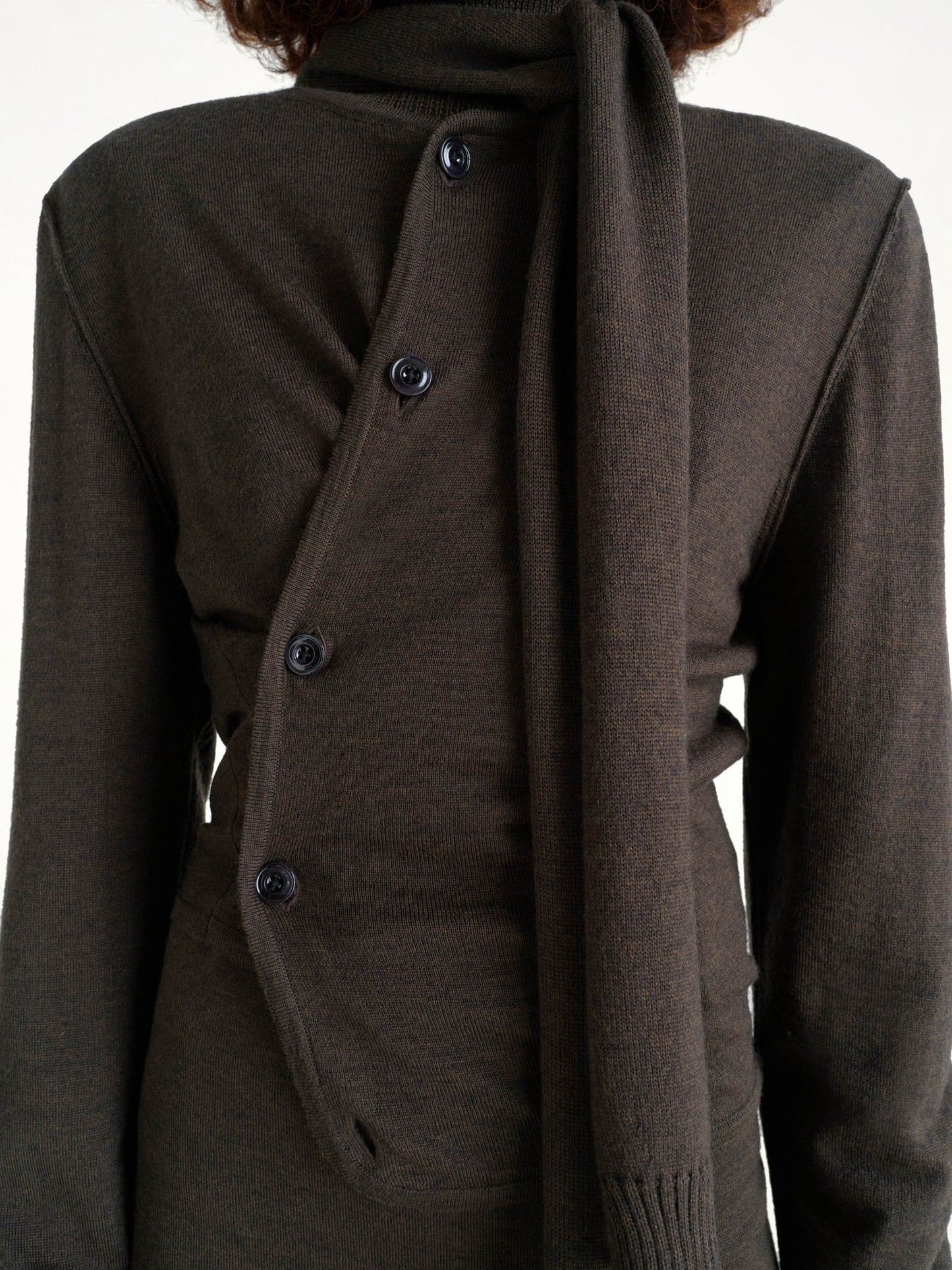 Twisted Cardigan With Scarf in Dark Cacao