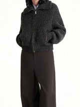 Zipped Cardigan in Black / Mink Brown