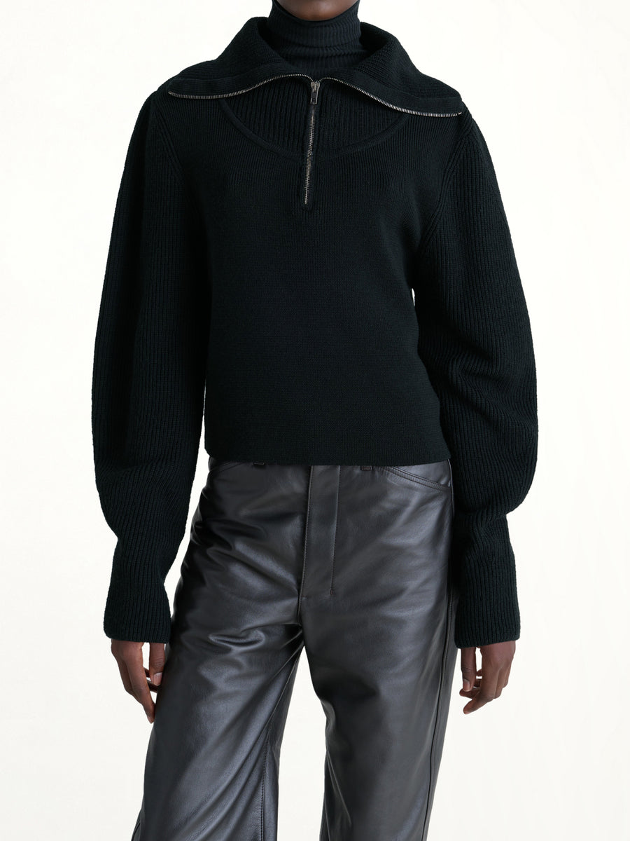 Zipped Sweater in Black