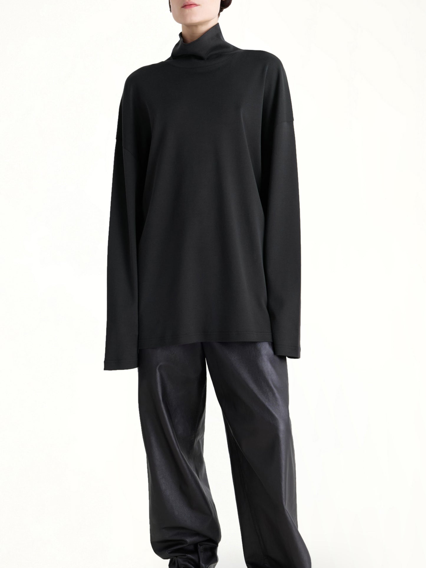 Relaxed Mock Neck T-Shirt in Black