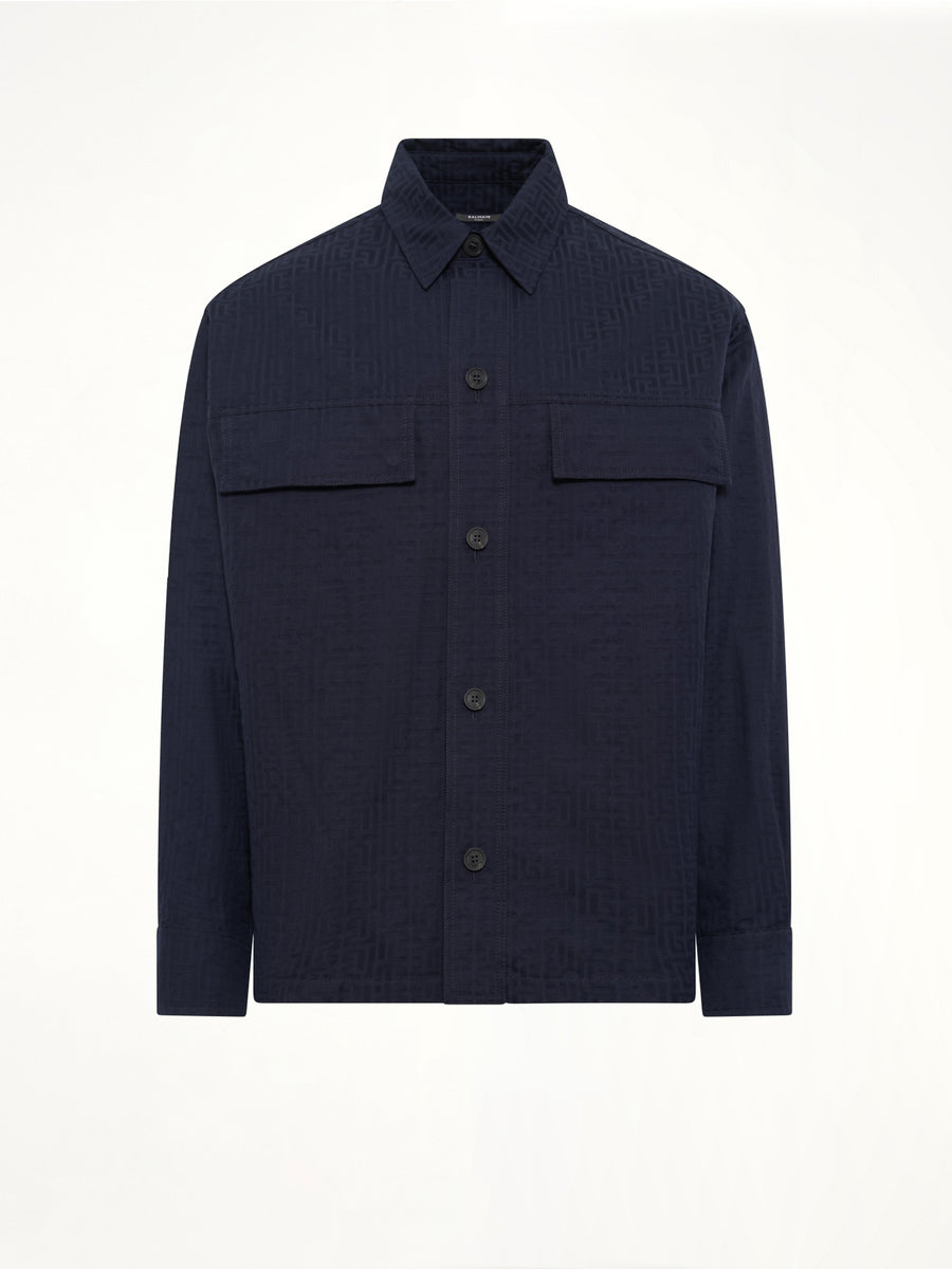 Monogram Cotton Overshirt W/Pockets in Navy