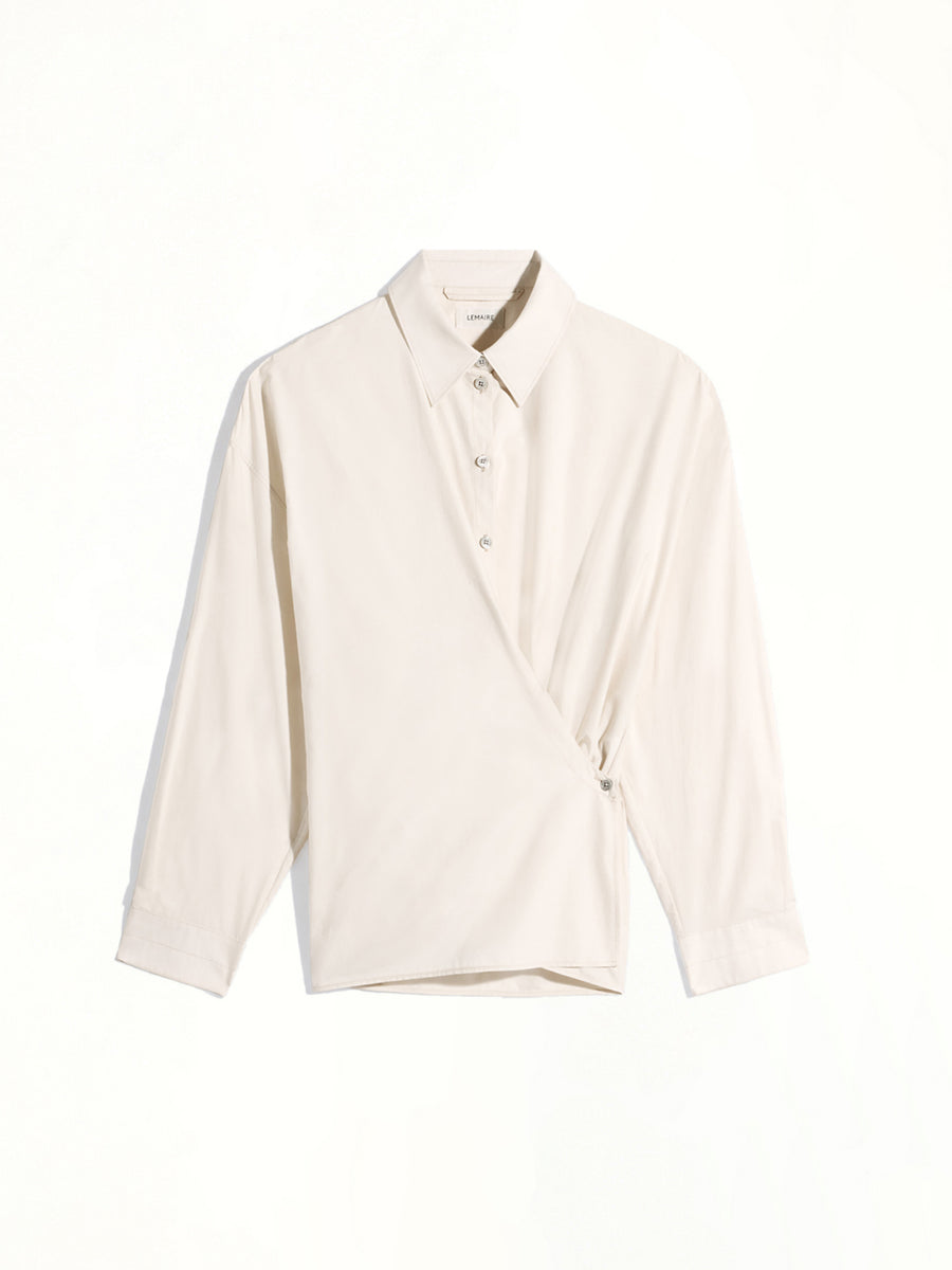 Straight Collar Twisted Shirt in Light Cream