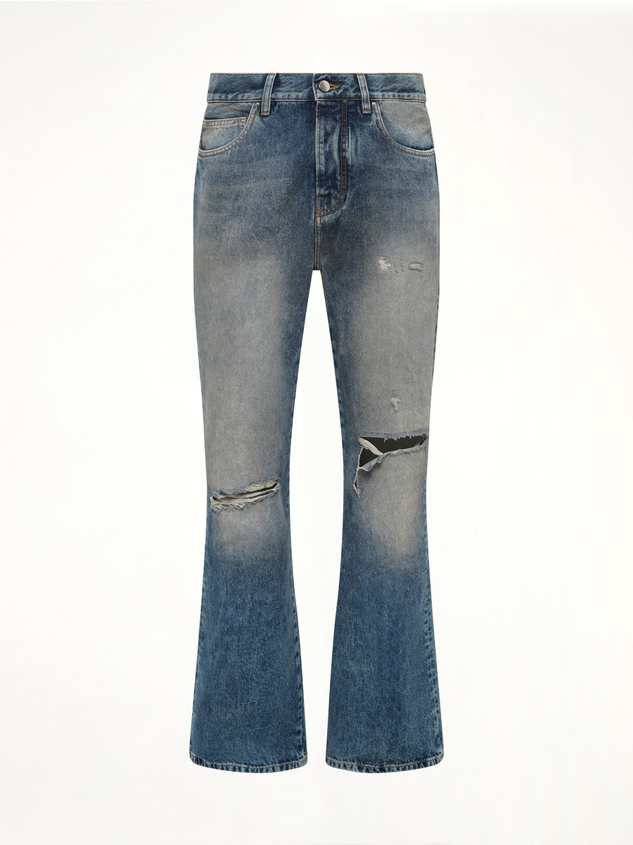 Slashed Bootcut Jean in Denim Lapis