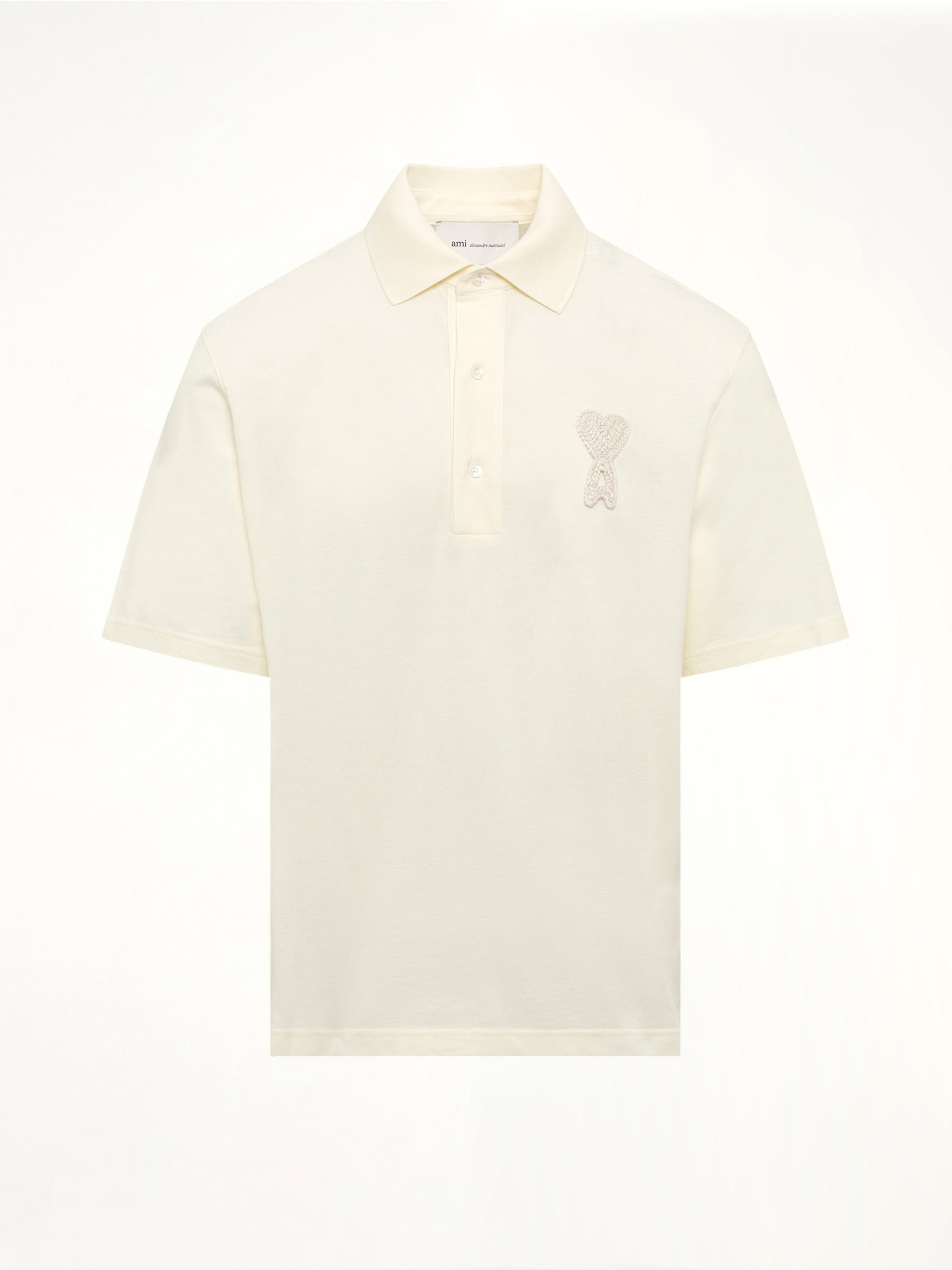 AMI PARIS Knitted ADC Boxy Polo in Off White Product Photo from MARAIS