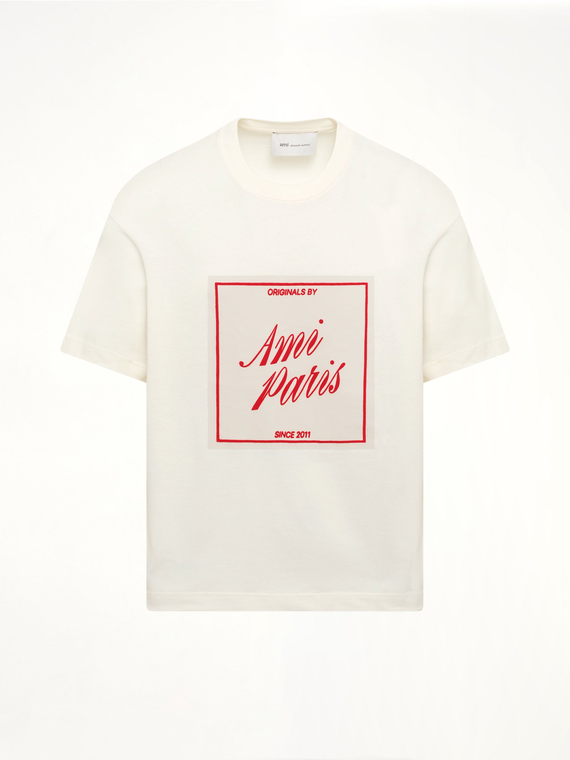 AMI PARIS Signature Print Boxy Fit T-Shirt in White Product Photo from MARAIS
