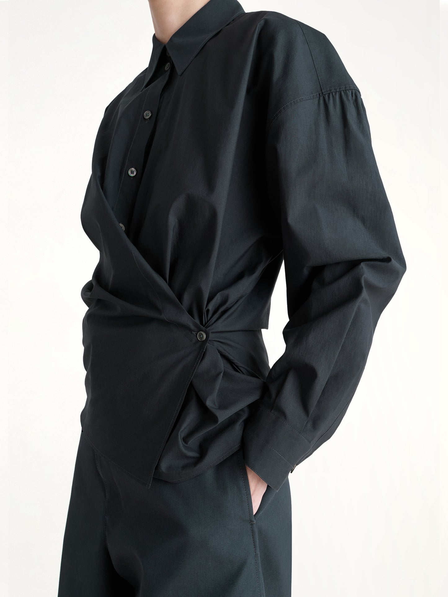 Straight Collar Twisted Shirt in Squid Ink