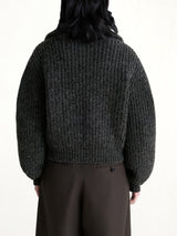Zipped Cardigan in Black / Mink Brown
