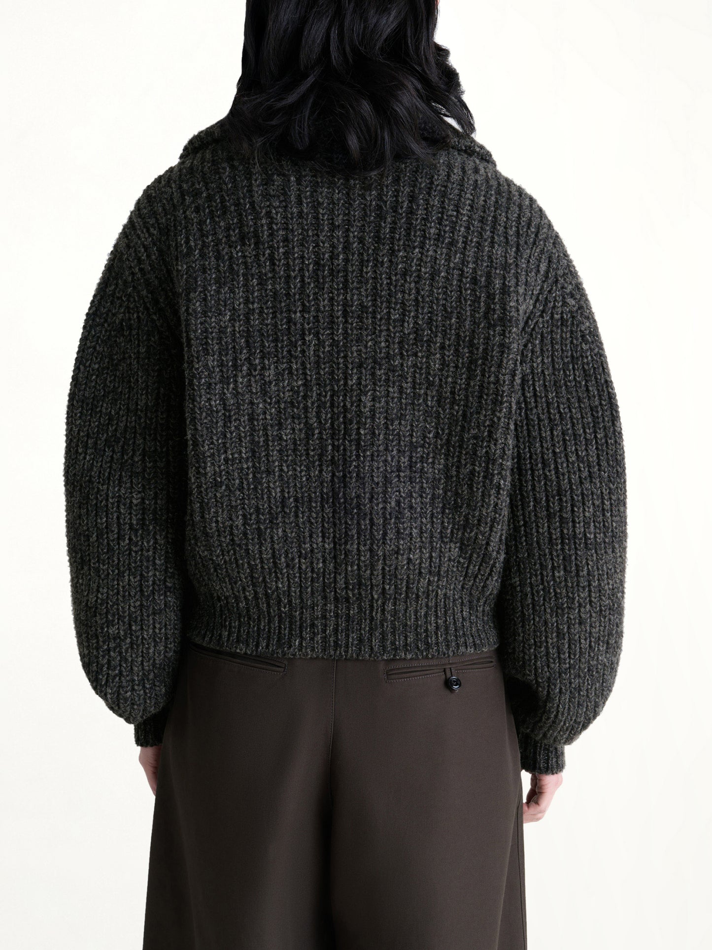 Zipped Cardigan in Black / Mink Brown