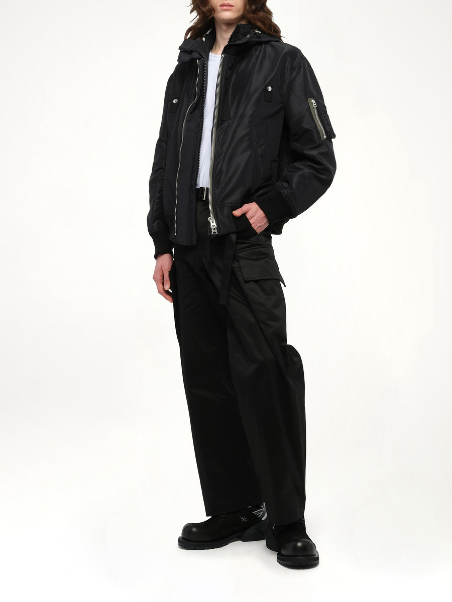 Nylon Twill x Grosgrain Blouson in Black