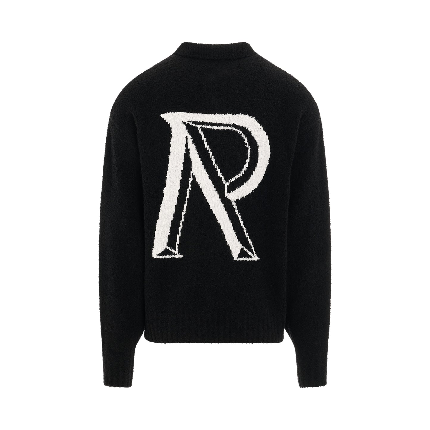 Initial R Boucle Polo Sweater in Black