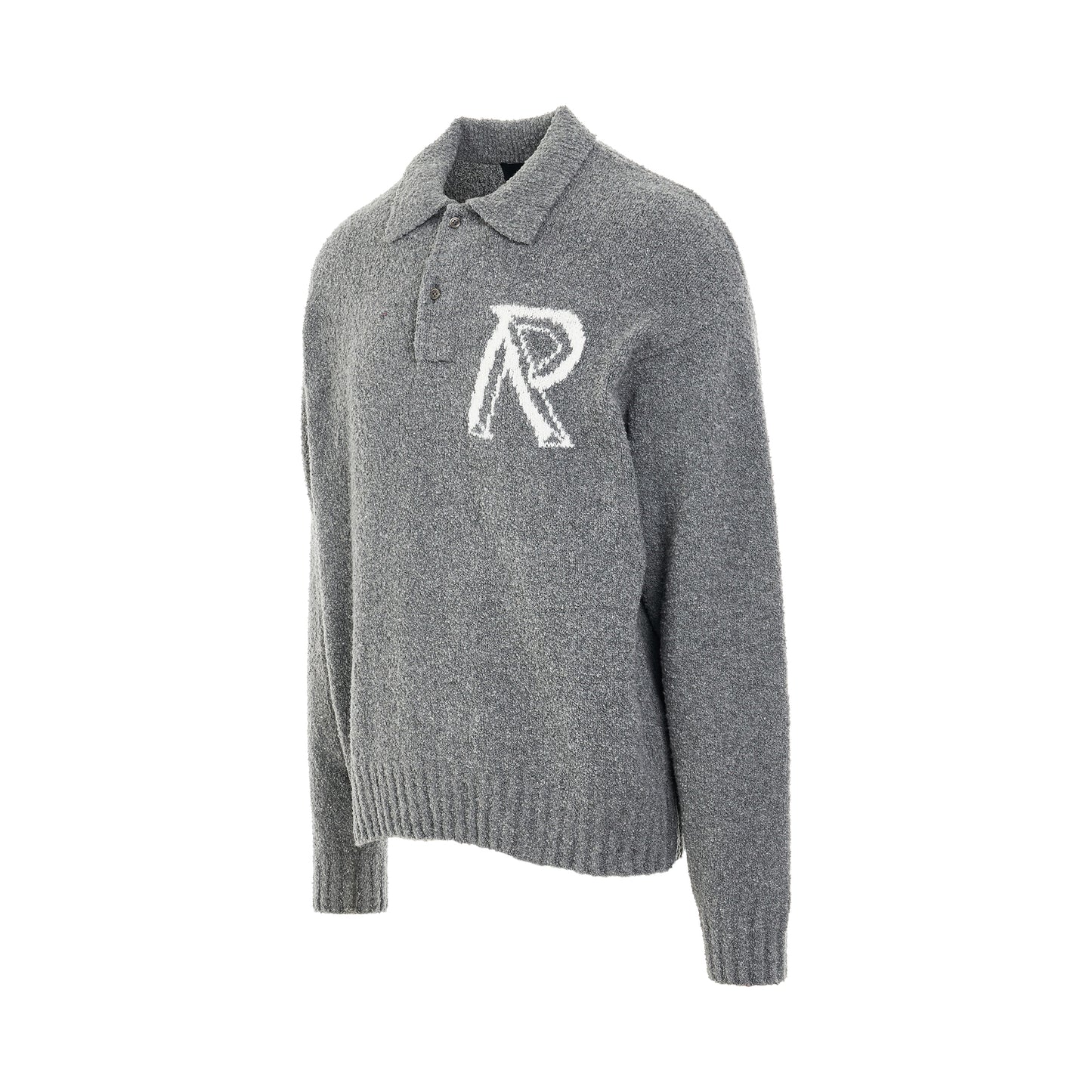 Initial R Boucle Polo Sweater in Grey