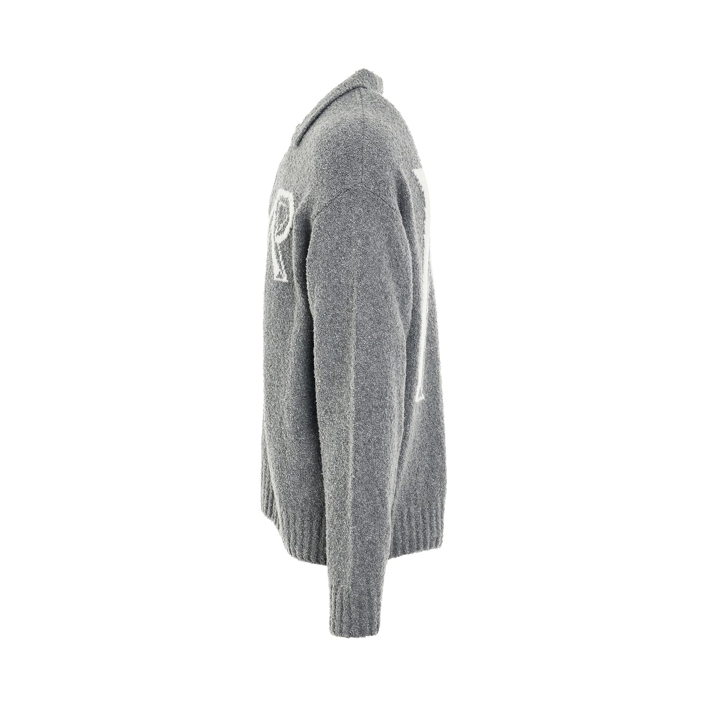 Initial R Boucle Polo Sweater in Grey