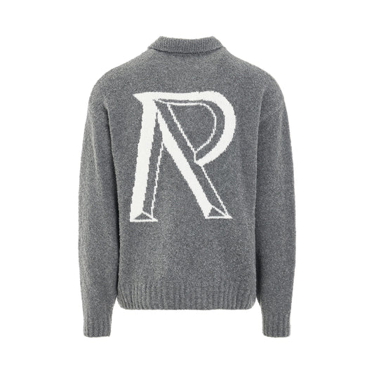 Initial R Boucle Polo Sweater in Grey