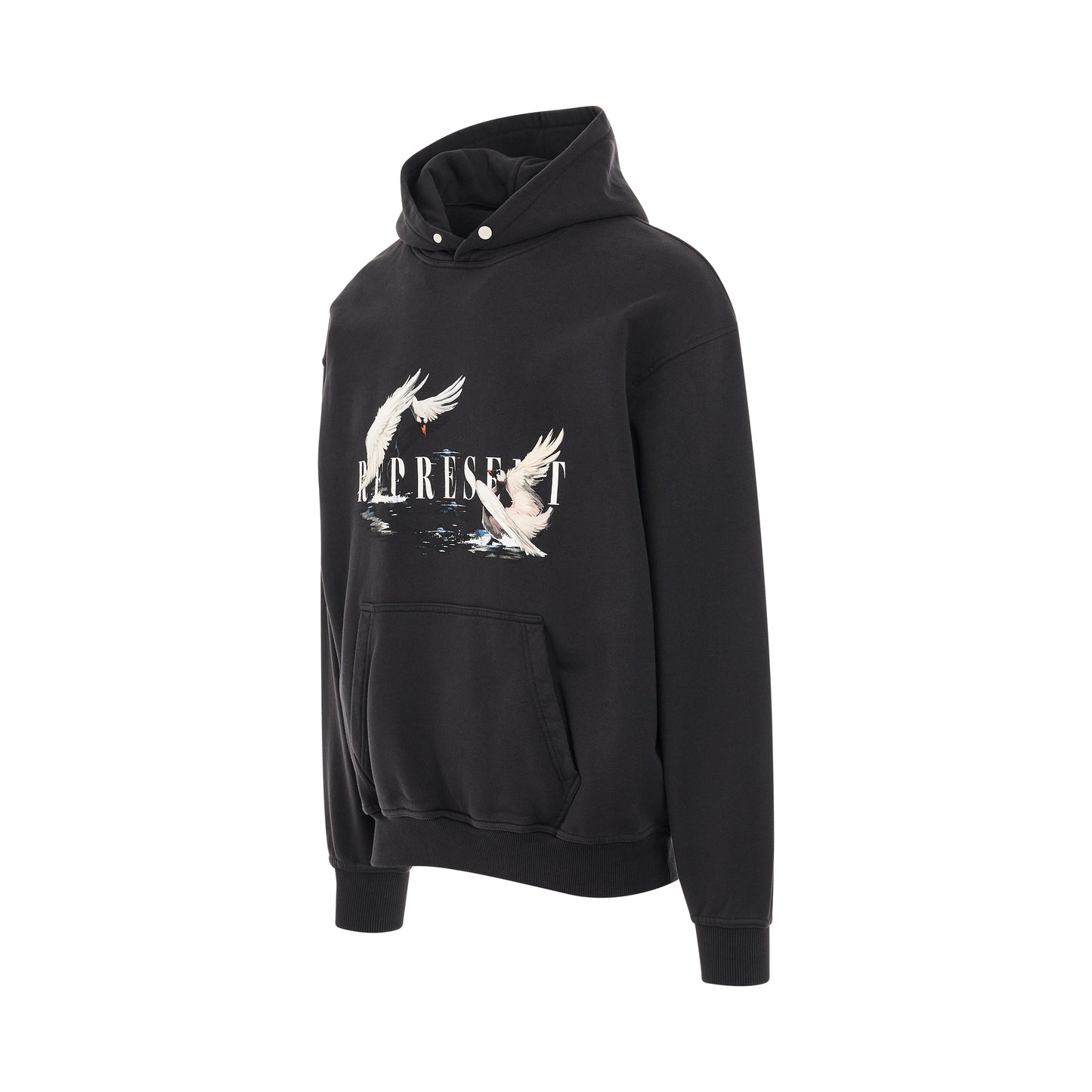 Swan Print Hoodie in Black