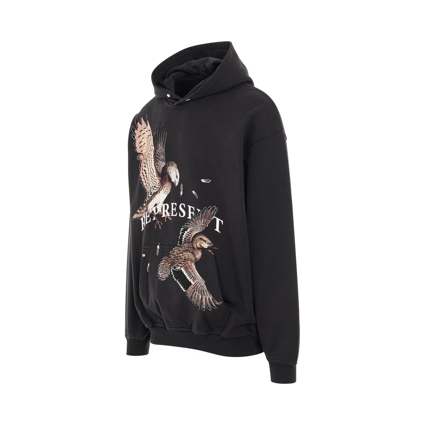 Birds of Prey Print Hoodie in Faded Black