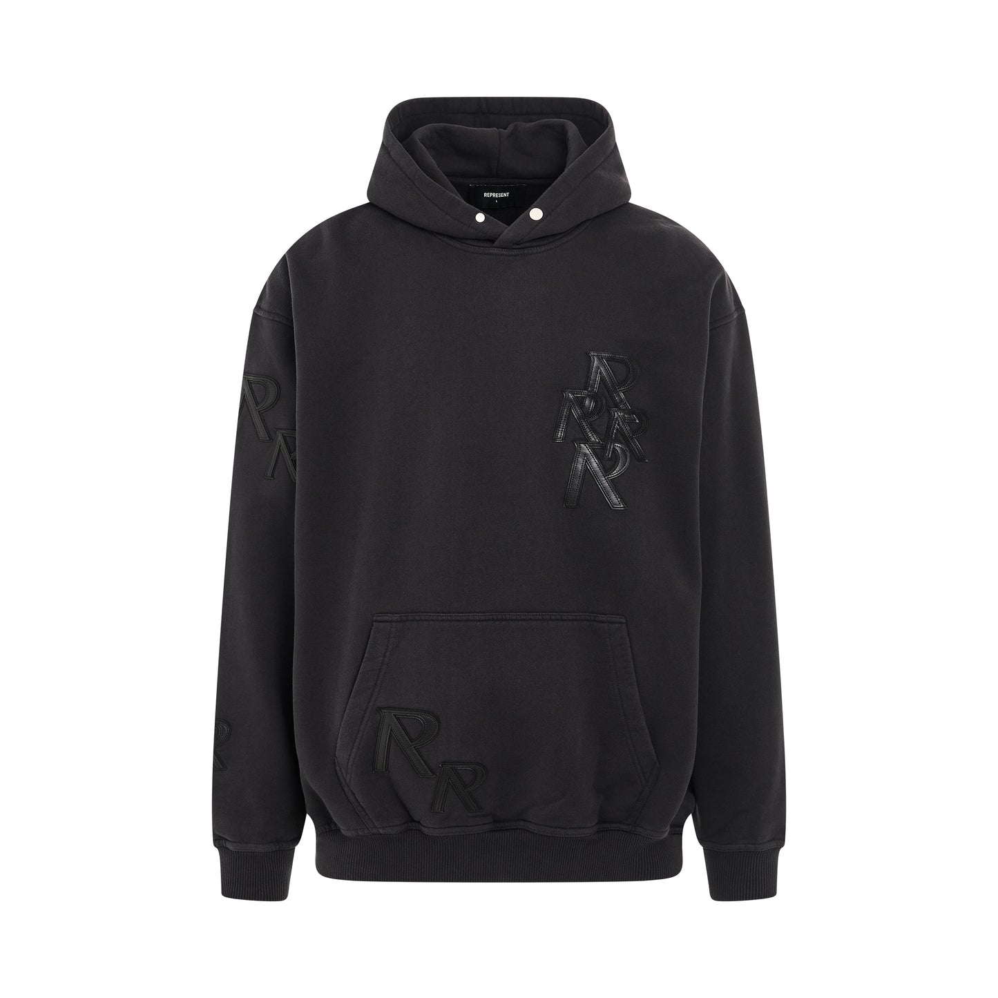 Applique Initial Hoodie in Faded Black