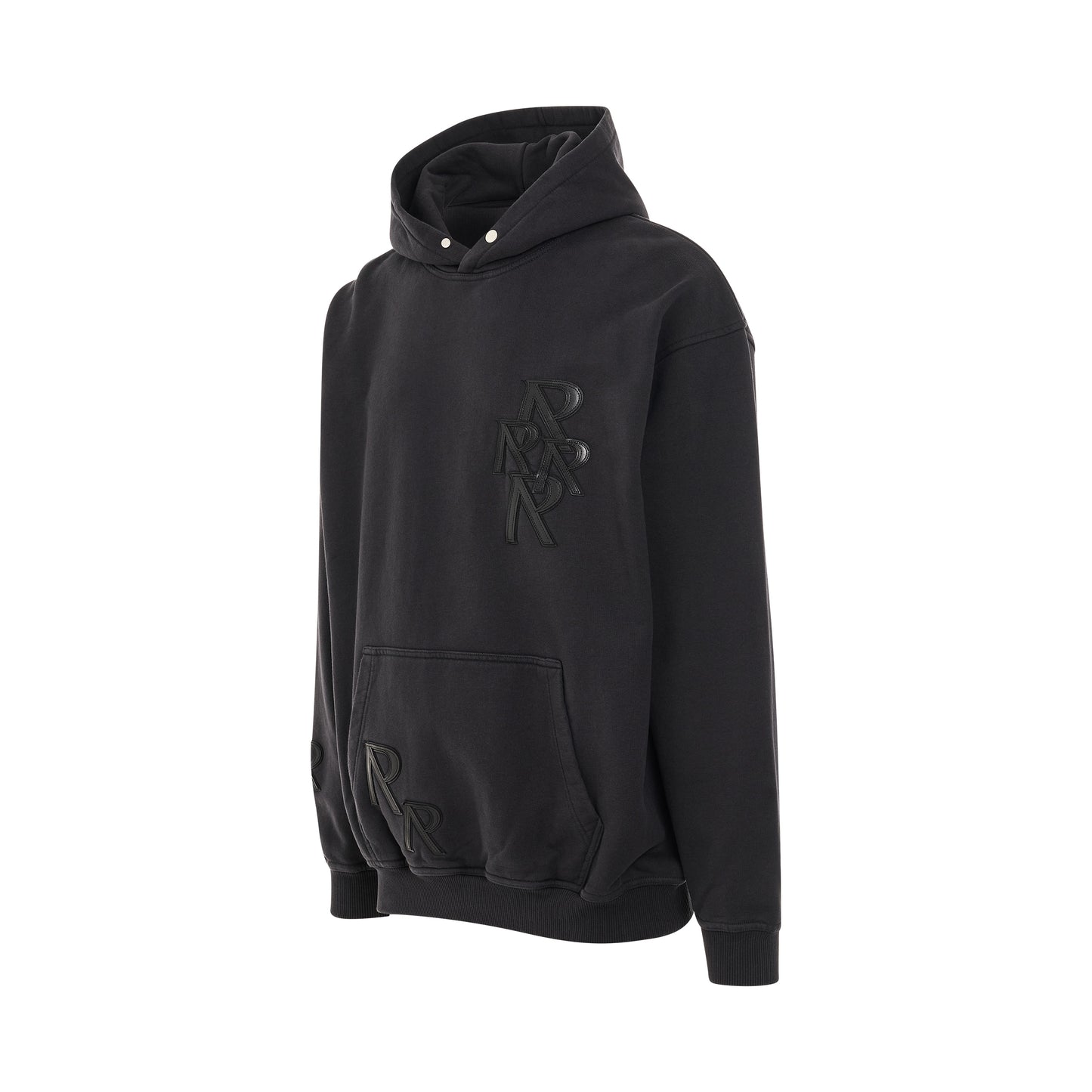 Applique Initial Hoodie in Faded Black