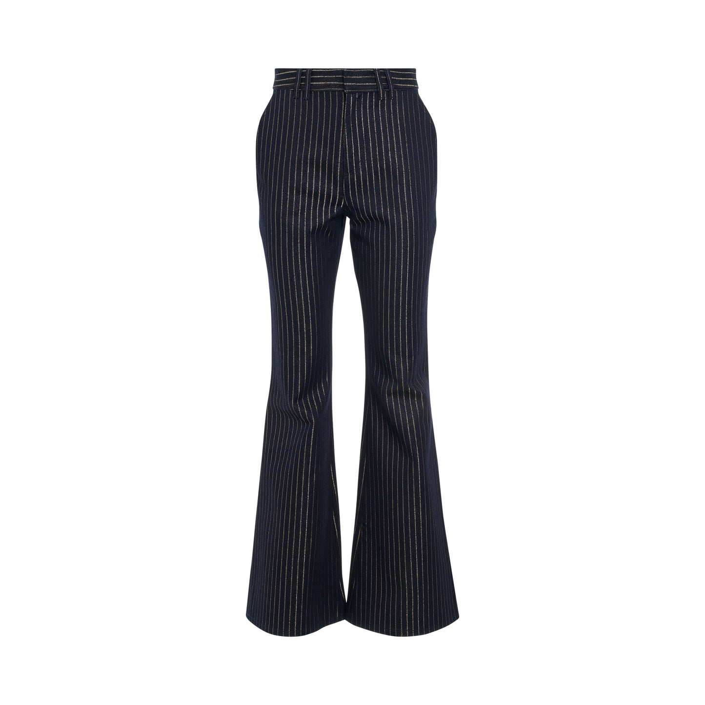 Lurex Striped Denim Flare Pants in Blue Jeans