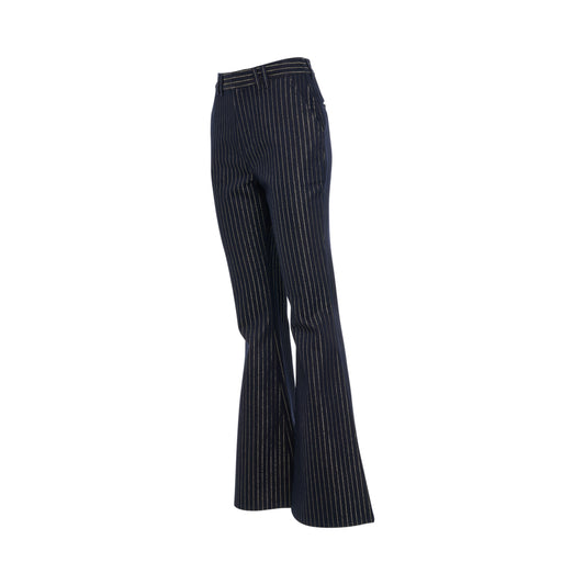 Lurex Striped Denim Flare Pants in Blue Jeans